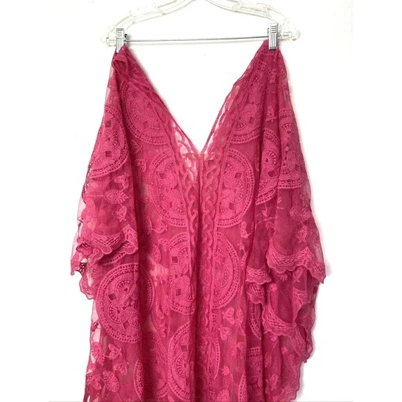 Sol & Sea Swimsuit Coverup Size L/XL Pink Sheer Mesh Embroidery Periwinkle Tunic - Picture 7 of 12